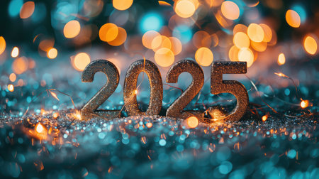 Happy New Year 2015. Golden numbers on bokeh background.の素材