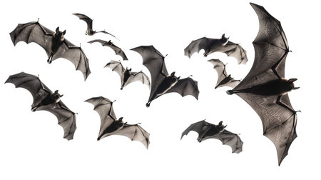 Flying bats isolated on white background. Halloween concept. 3D illustration.の素材