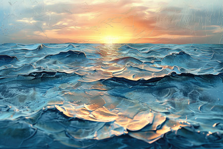 Sunset over the sea. 3D rendering. Computer digital drawing.の素材