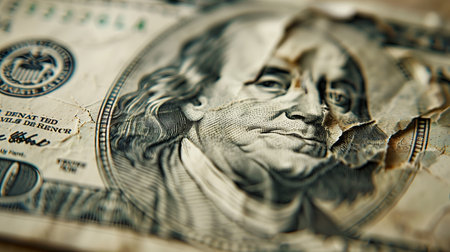 Close-up of one dollar banknote. Shallow depth of field.の素材