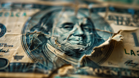 Macro shot of one hundred dollar banknote. Shallow depth of field.の素材