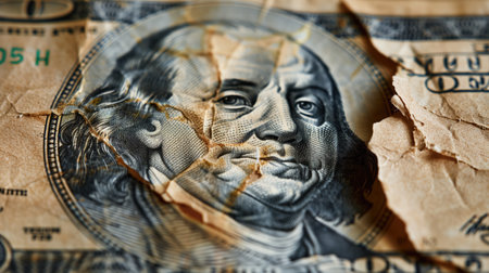 Close-up of one dollar bill on the background of crumpled paperの素材