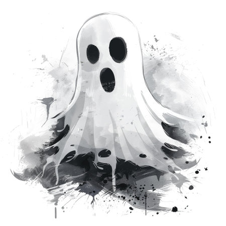 Halloween ghost on a white background. Digital watercolor painting.の素材