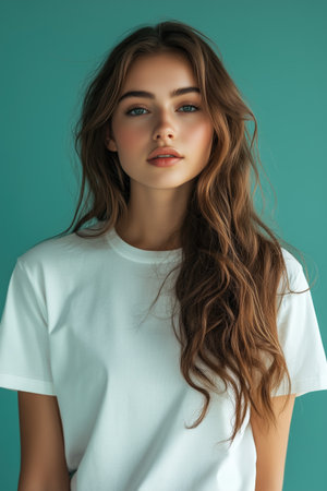 Beautiful young woman with long wavy hair. Studio shot.の素材