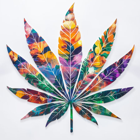 Cannabis leaf on a white background. Multicolored autumn leaves.の素材