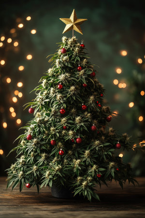 Christmas tree with decorations on bokeh background. Merry Christmas and Happy New Year!の素材