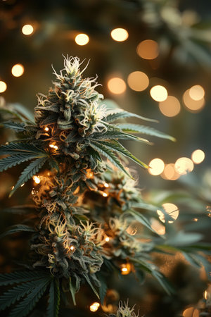 Cannabis flower with lights in the background. Bokehの素材