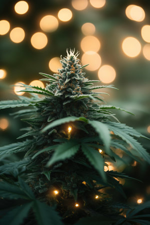 Cannabis flower with lights. Indoor cultivation in the home.の素材