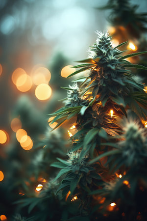 Cannabis buds on a Christmas tree. New Year concept.の素材