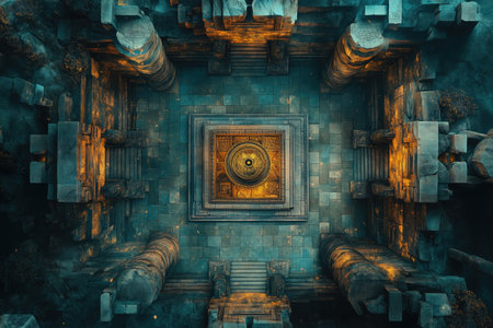 3D CG rendering of ancient ruins and gothic round portalの素材