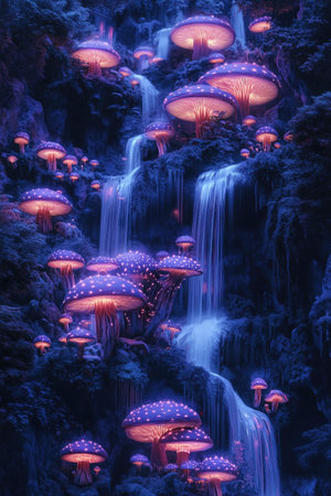 Mushroom forest and waterfall in winter season,Thailand.の素材