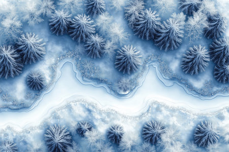 Abstract winter background with snowflakes, 3d illustration, horizontalの素材