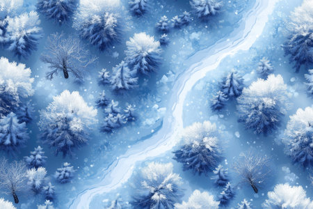 Winter forest. Winter landscape. Snow covered trees. Blue background.の素材