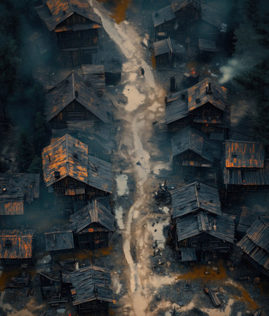 Wooden houses in a forest fire. Fire in the forest.の素材