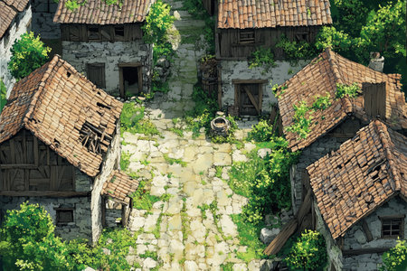 Old wooden houses in the village. Photo in old color image style.の素材