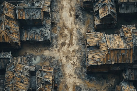 Aerial view of old wooden houses on the beach. 3d renderingの素材