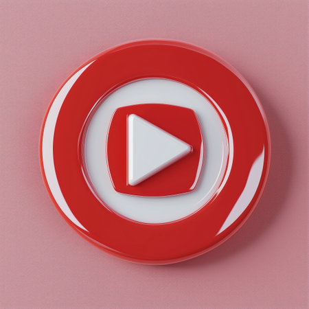 Play button on a red plate. 3d rendering. Round shape.の素材