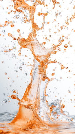 orange water splash with bubbles on white background. close-up.の素材