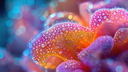 Beautiful pink flower with dew drops close-up macro photographyの素材