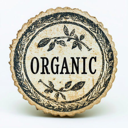 Organic label isolated on white background. 3D illustration. Vintage style.の素材