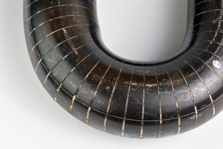 Big welded chain link marked for quality control measurementsの写真素材