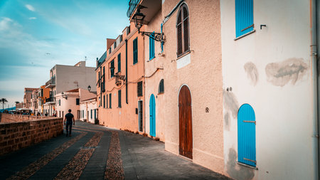 Beautiful old city alghero on sardiniaの写真素材