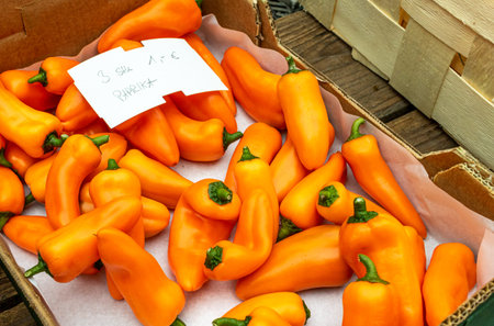 Fresh peppers displayed for sale at a local market in southern Germany in autumn