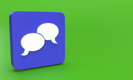 speech bubbles icons as template for communication on blue rounded rectangle against green...
