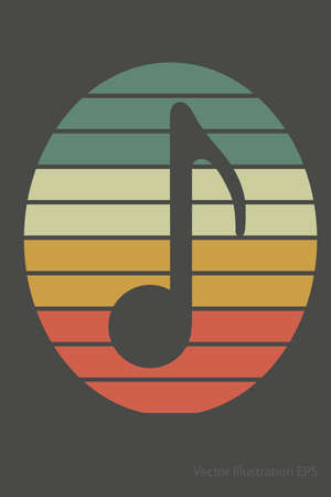 music note symbol one oval with retro gaming colored background. Vector Illustrationのイラスト素材