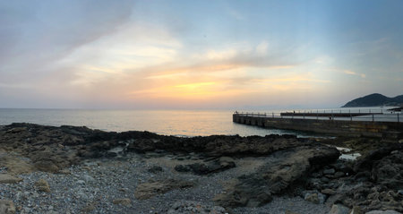 Rocky beach with dock at Castellabate Italy