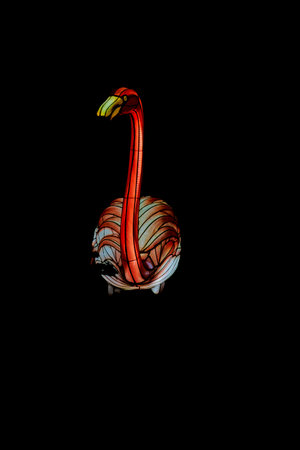Osabrueck, Germany - 09 19 2020: Illuminated Sculpture at zoo lights Osnabrueck showing a pink flamingoのeditorial素材