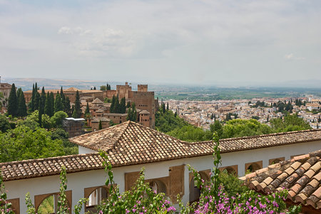 Granada, Spain - 06 11 2014: The exterior and gardens of the moorish castle Alhambra in Granada Spain, a UNESCO world heritageのeditorial素材