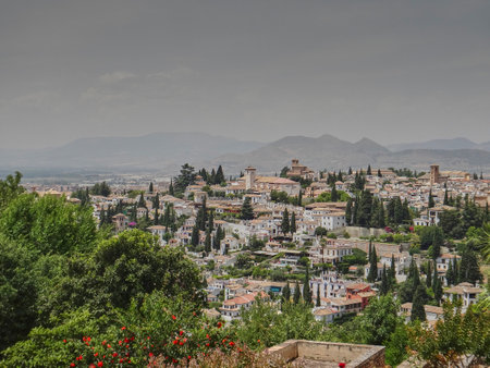 Granada, Spain - 06 11 2014: The exterior and gardens of the moorish castle Alhambra in Granada Spain, a UNESCO world heritageのeditorial素材