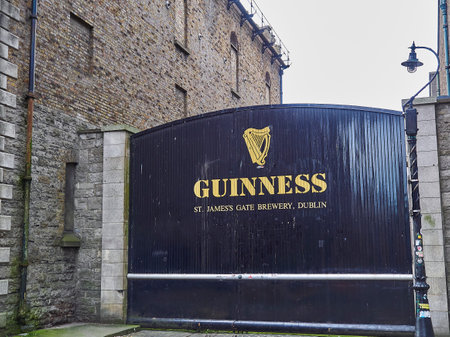 Dublin, Ireland - 09 25 2015: wooden gate at the Guinness beer brewery in Dublinのeditorial素材