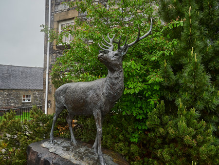 Dufftown, Scotland - 05 22 2018: bronze statue of a deer at the popular and traditional Glenfiddich distillery in Scotland.のeditorial素材