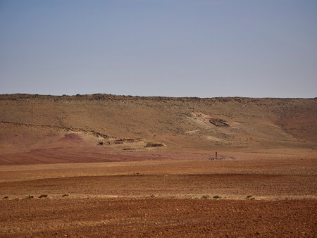 Dry and arid deserted region in a desert landscape in the mountains of Morocco.の写真素材