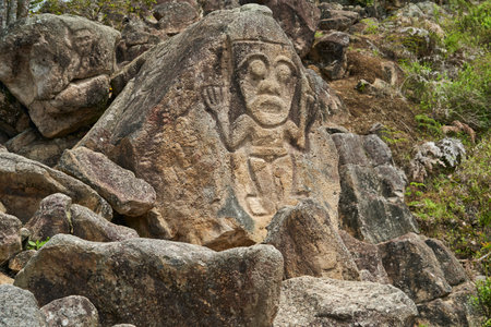 San Agustin, Colombia - 04 06 2019: Chaquira close to San Agustin is popular travel destination in Colombia and known for its archaeological park with pre-Columbian megalithic stone sculptures.のeditorial素材