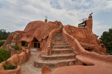 Villa de Leyva, Colombia - 04 13 2023: Casa Terracota is a house completely built from clay and ceramic, a popular travel destination in Colombia.のeditorial素材