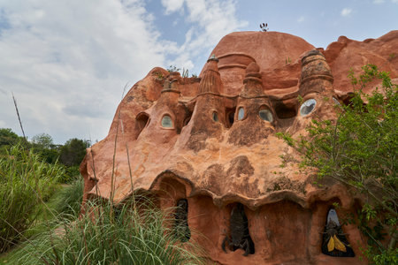 Villa de Leyva, Colombia - 04 13 2023: Casa Terracota is a house completely built from clay and ceramic, a popular travel destination in Colombia.のeditorial素材