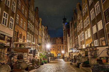 Cityscape of the historic old town in the center of Gdansk, Danzig in Poland with ancient buildings...