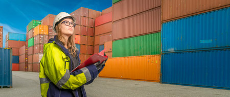 A port employee checks containers in the container terminal