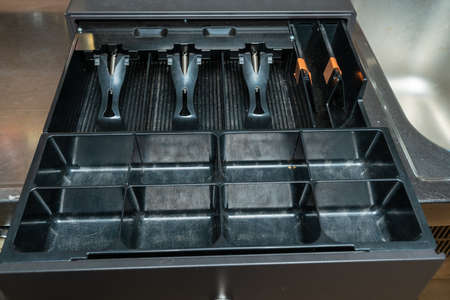 an empty cash register due to the ban on salesの写真素材
