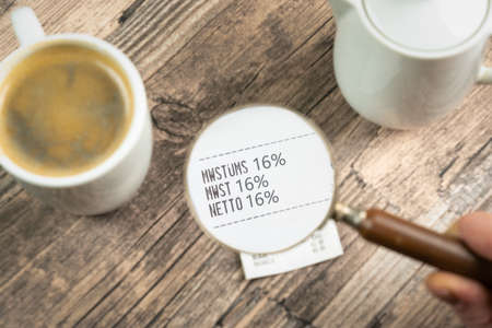 a receipt after the VAT reduction to 16 percent in Germanyの写真素材