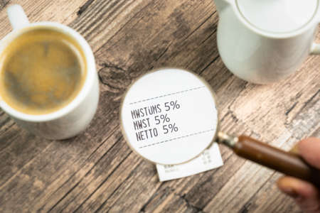 a receipt after the VAT reduction to 5 percent in Germanyの写真素材