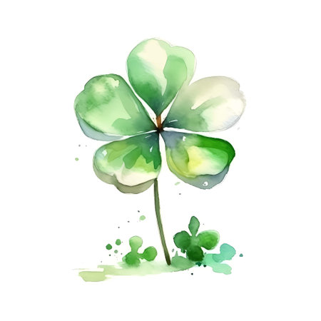Watercolor green clover on a white background. Vector illustration.の素材