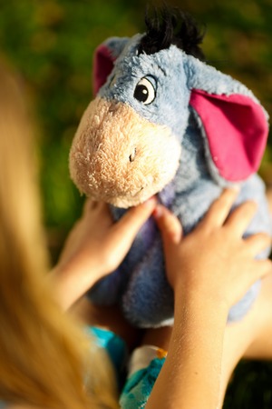 Little girl with plush puppetsのeditorial素材