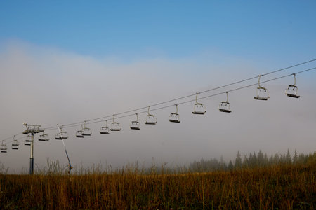 Abandoned ski lift in winter landscape