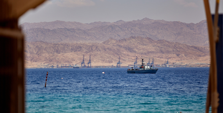 Military navy ships in a sea bayの写真素材