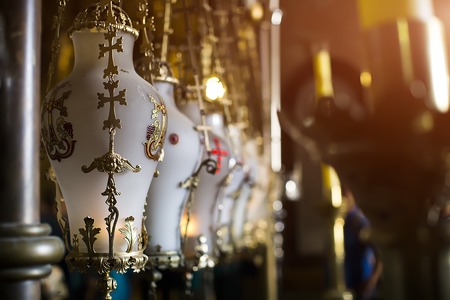 The Stone of the Anointing The Stone of Unction in Church of the Resurrection, Old City of Jerusalem, Israelの写真素材