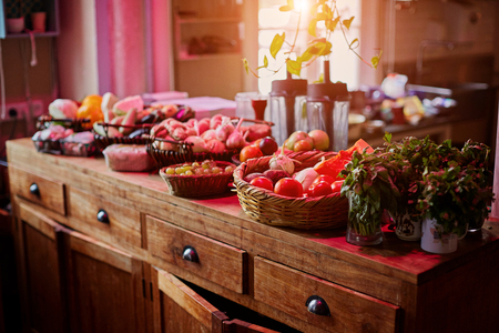 Closeup on table with vegetables in kitchen.の写真素材